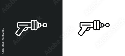 gun blaster icon isolated in white and black colors. gun blaster outline vector icon from astronomy collection for web, mobile apps and ui.