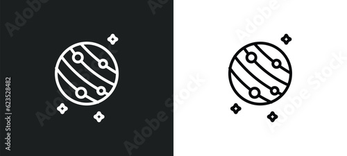 jupiter with satellite icon isolated in white and black colors. jupiter with satellite outline vector icon from astronomy collection for web, mobile apps and ui.