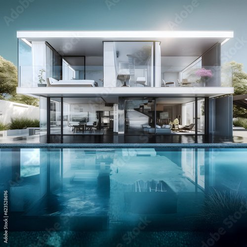 Seaside Serenity: Cutaway View of a Luxurious House Reflecting in the Sea - generative ai