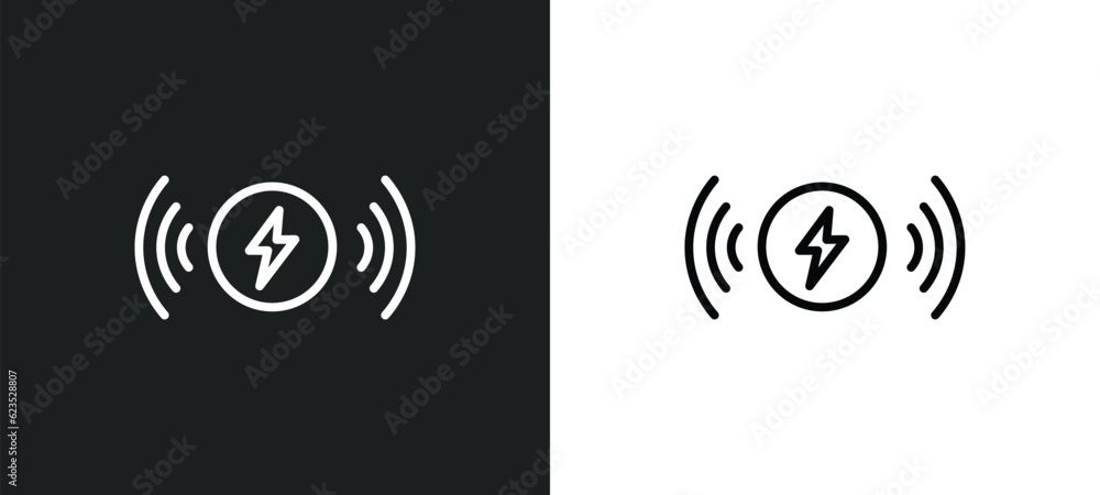 wireless charging icon isolated in white and black colors. wireless charging outline vector icon from artificial intellegence collection for web, mobile apps and ui. - obrazy, fototapety, plakaty 