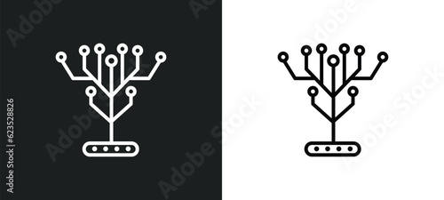 technology tree icon isolated in white and black colors. technology tree outline vector icon from artificial intellegence collection for web, mobile apps and ui.