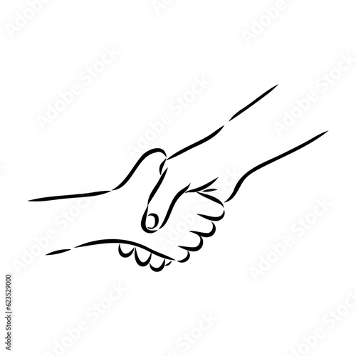 Hold one's hands continuous line drawing. People shaking hands one line. Vector illustration for poster, card, banner valentine day, wedding,Coffee cup and t-shirt