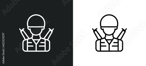 soldier icon isolated in white and black colors. soldier outline vector icon from army and war collection for web, mobile apps and ui.