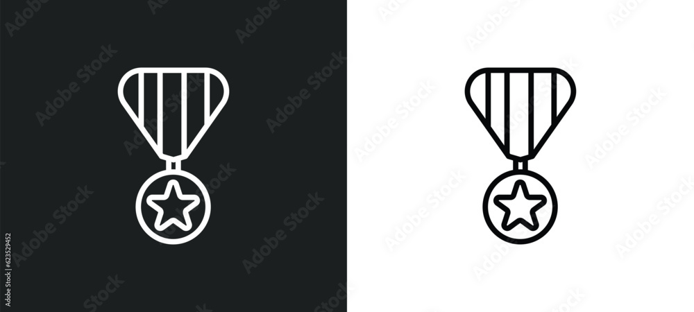 militaty medal icon isolated in white and black colors. militaty medal outline vector icon from army and war collection for web, mobile apps and ui. militaty medal icon isolated in white and black colors. militaty medal outline vector icon from army and war collection for web, mobile apps and ui.