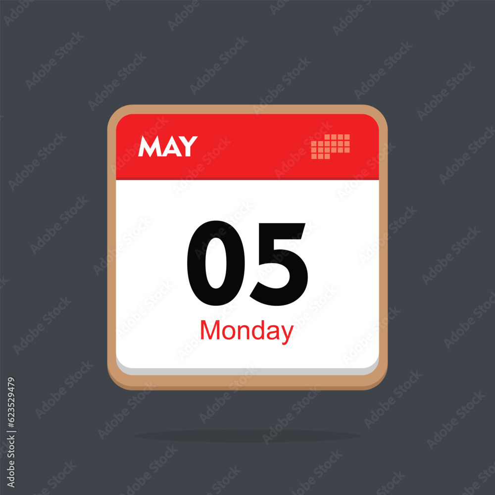 monday 05 may icon with black background, calender icon