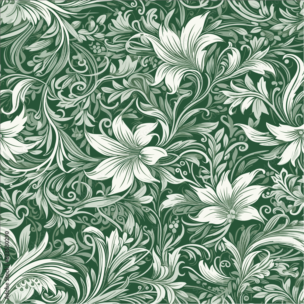 Green floral intricate seamless pattern 