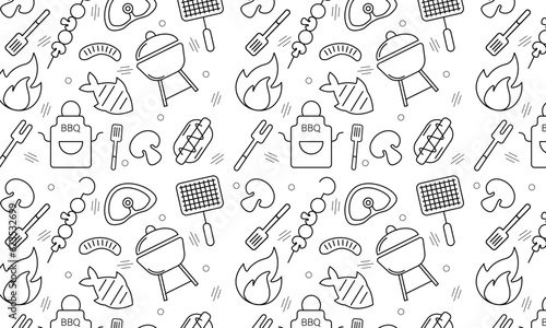 Seamless pattern with BBQ icons set. Vector illustration with summer barbecue elements collection.
