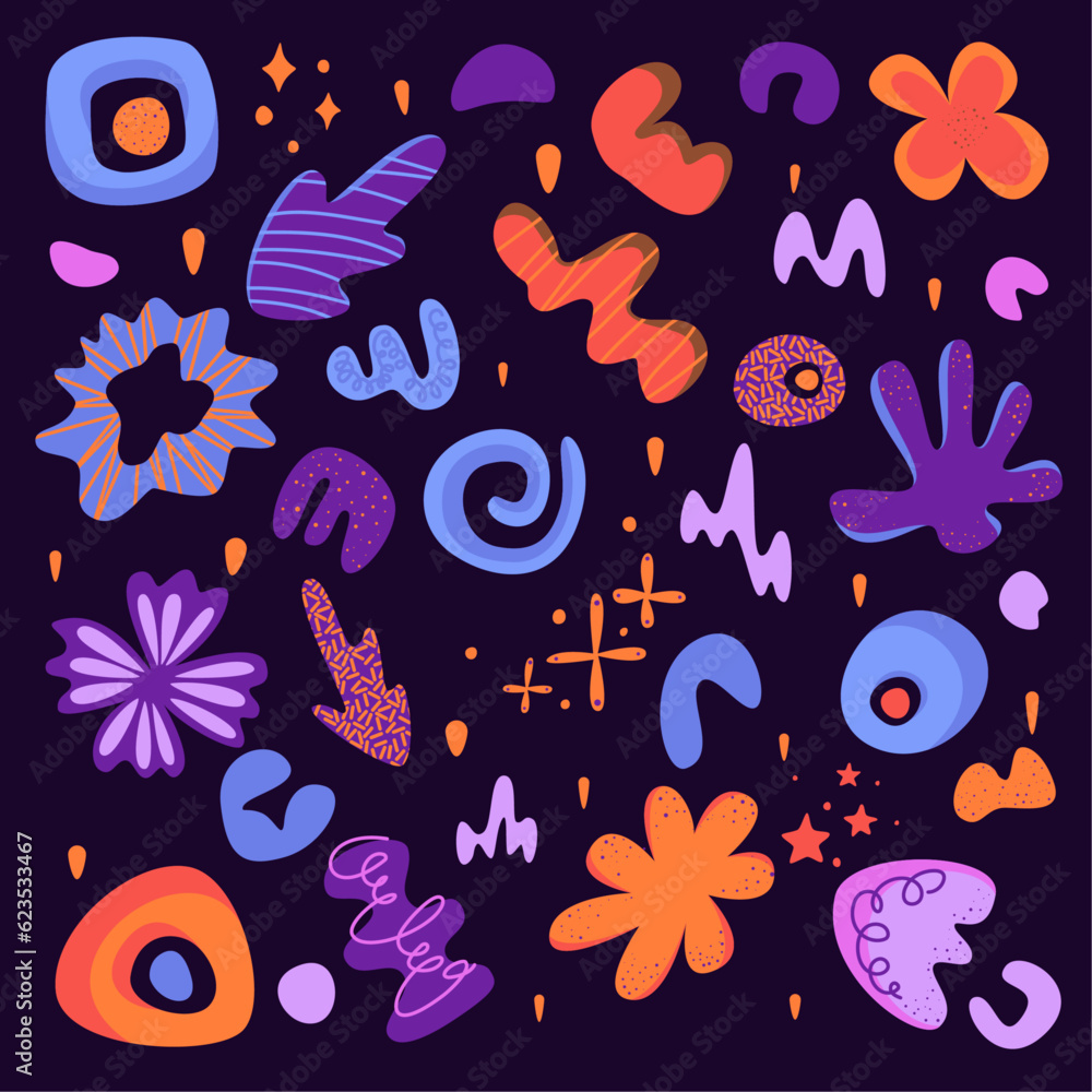 abstract pattern with doodle elements, set of hand drawn doodles, abstract flowers, in lilac, purple, orange colors, texture doodles abstract pattern with doodle elements, set of hand drawn doodles, abstract flowers, in lilac, purple, orange colors, texture doodles