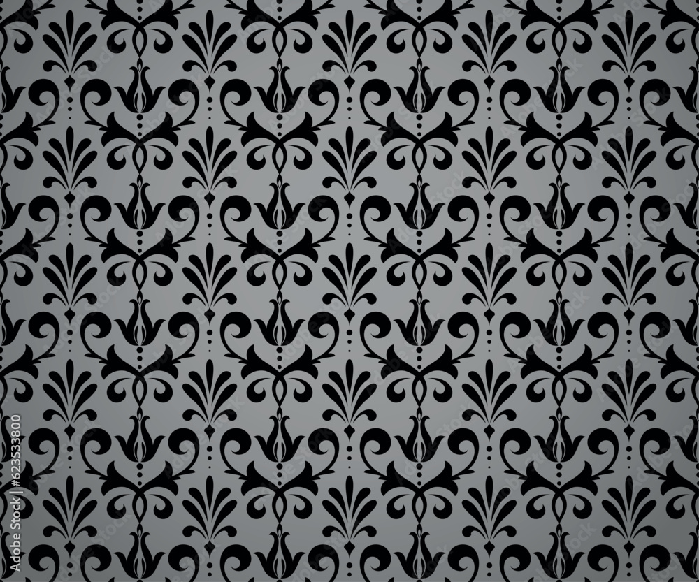 Flower geometric pattern. Seamless vector background. Gray and black ornament