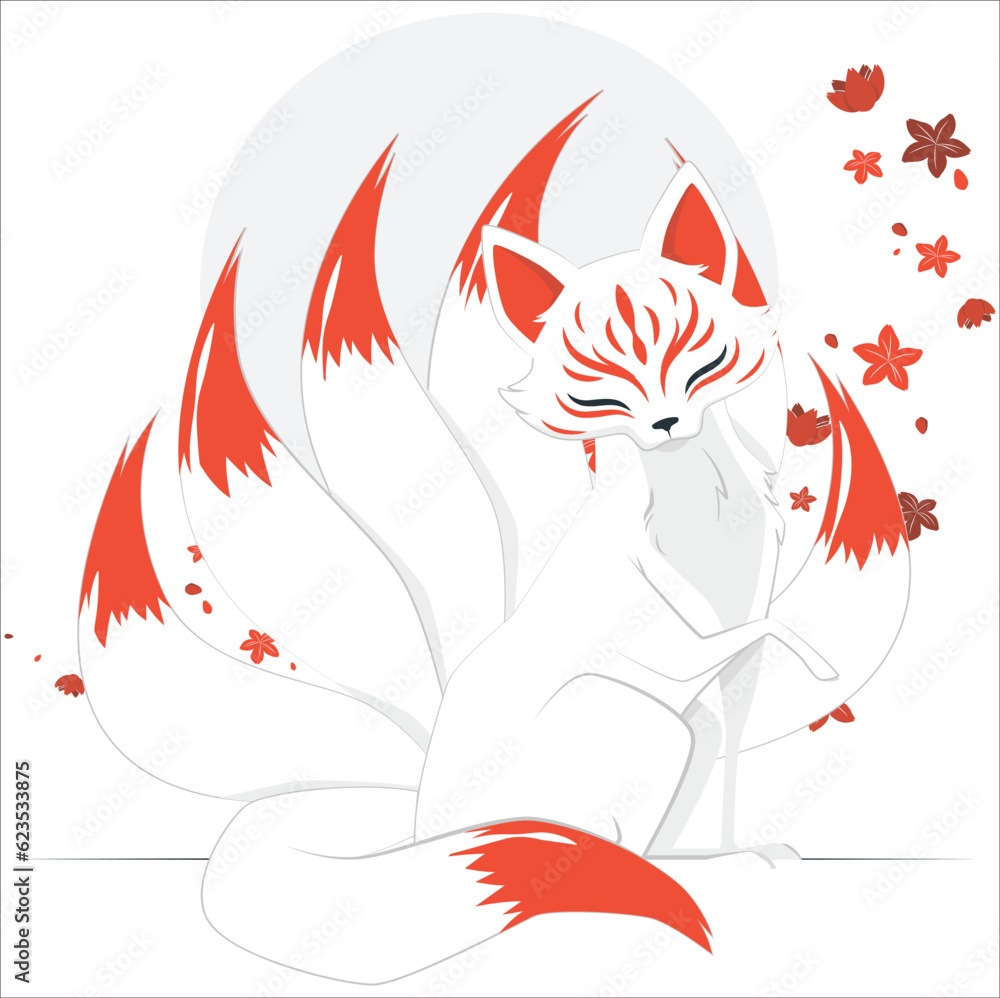 vector abstract illustration of Japanese fantasy creature nine tailed