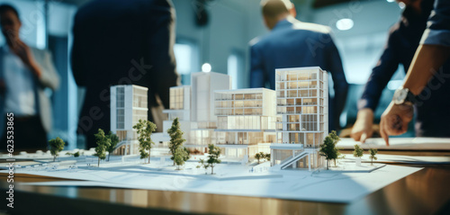 architect and real estate developer team working on new modern building complex project in office