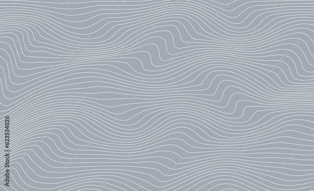 Abstract background with wavy lines. Gray and white vector pattern.