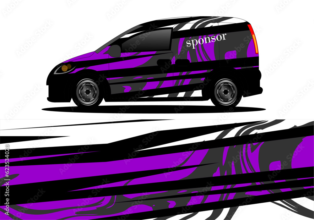 car wrap design with purple and black color theme