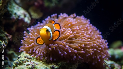 Sea anemone and clown fish underwater. Generative AI