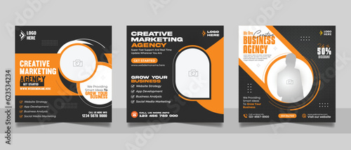 Social Media Marketing Post, Webinar Social Media Banner Set, Corporate Business Promotion Web Banner, Digital Marketing Agency Square Flyer Template set