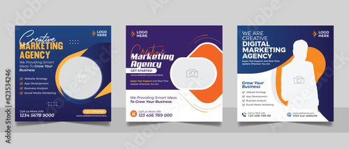 Social Media Marketing Post, Webinar Social Media Banner Set, Corporate Business Promotion Web Banner, Digital Marketing Agency Square Flyer Template set