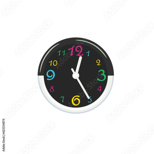 Multicolor wall clock flat illustration vector isolated on white background. Element for Back to school, Back to work concept. Home decor.