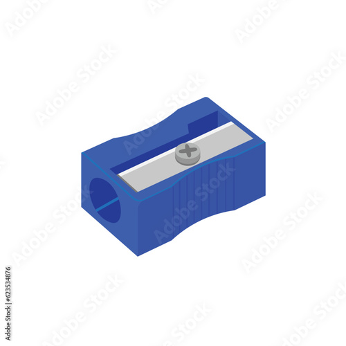 Blue pencil sharpener isometric illustration vector isolated on  white background. Element for Back to school, Back to work concept. School and office supplies