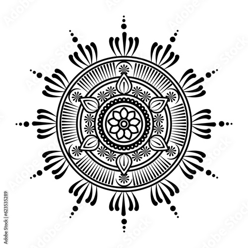 Circular pattern of mandala with flower in center for Henna, Mehndi, floral hand drawn vector illustration.