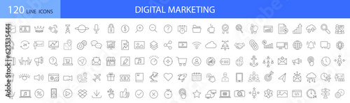 Digital marketing. 120 linear icons.