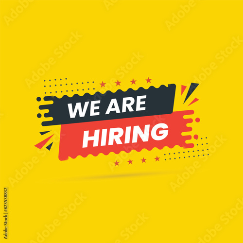 We are hiring label sign. Black and red modern style sticker. we are hiring recruitment open vacancy design info background