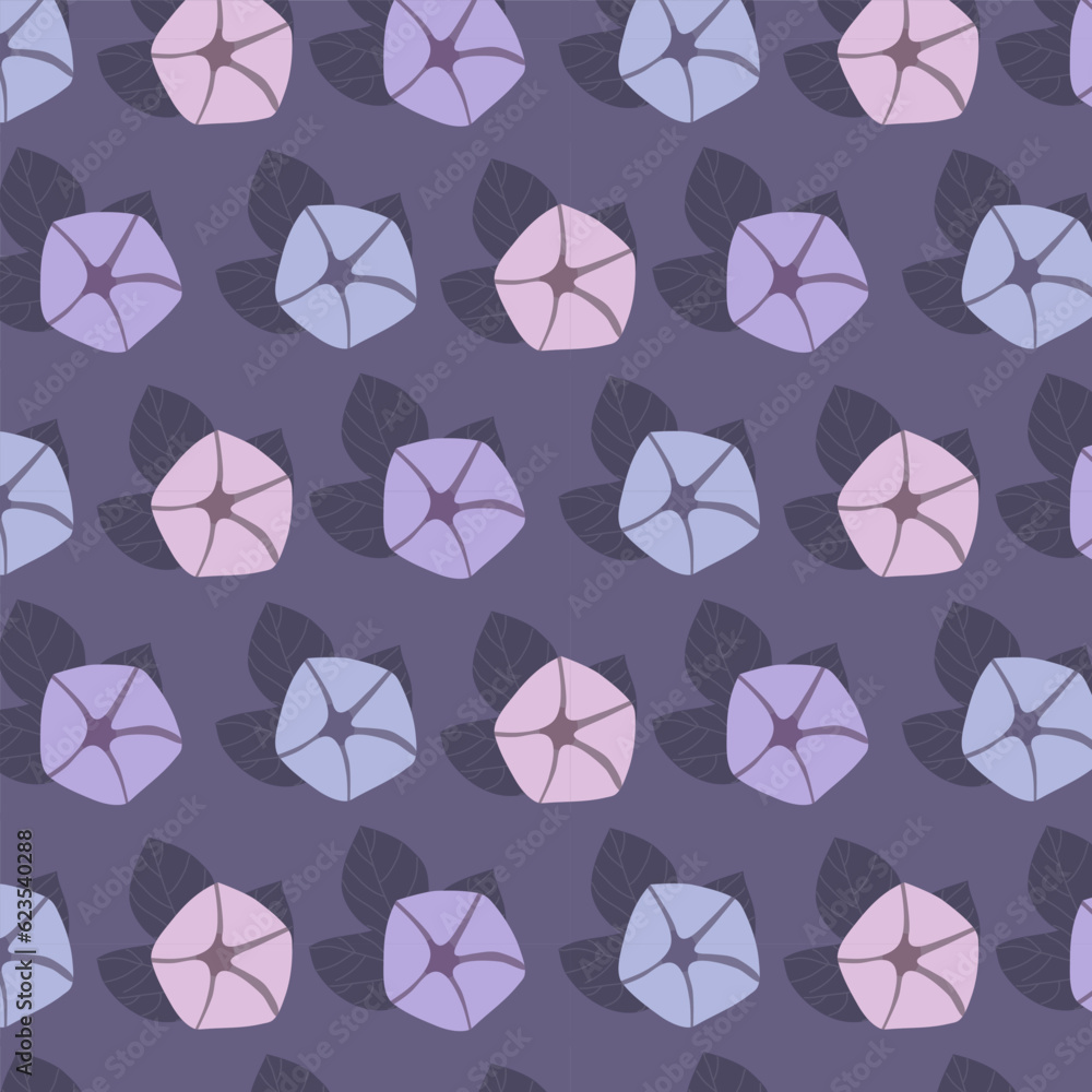 Playful lilac bindweed pattern for clothes and interior. Seamless surface design for packaging and wrapping paper. Playful lilac bindweed pattern for clothes and interior. Seamless surface design for packaging and wrapping paper.
