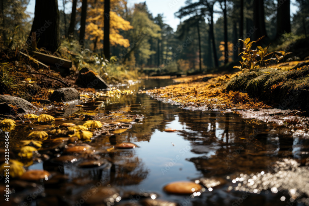 Autumn forest landscape, orange golden foliage, fall wallpaper, AI Generated Autumn forest landscape, orange golden foliage, fall wallpaper, AI Generated