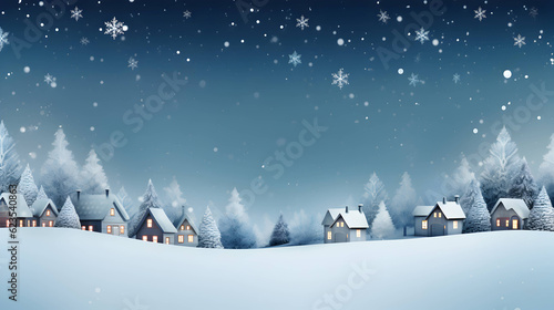 Tableau sur toile Christmas winter fairy village landscape. AI generated image.