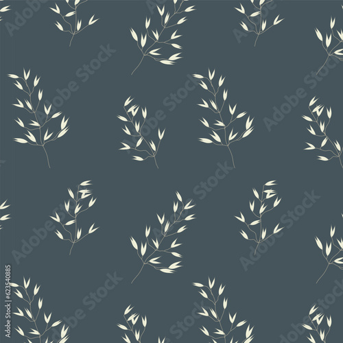 Elegant oat plants seamless vector pattern on dark green background for printing on textiles or paper.