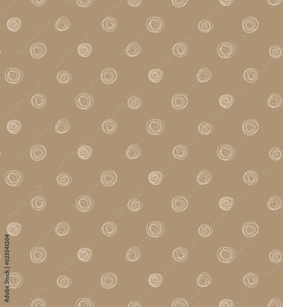 Casual swirly beige polka dots doodle on caramel background. Seamless vector hand drawn pattern for printing on paper of fabric surfaces. Casual swirly beige polka dots doodle on caramel background. Seamless vector hand drawn pattern for printing on paper of fabric surfaces.