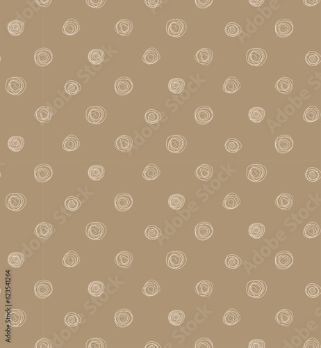 Casual swirly beige polka dots doodle on caramel background. Seamless vector hand drawn pattern for printing on paper of fabric surfaces.