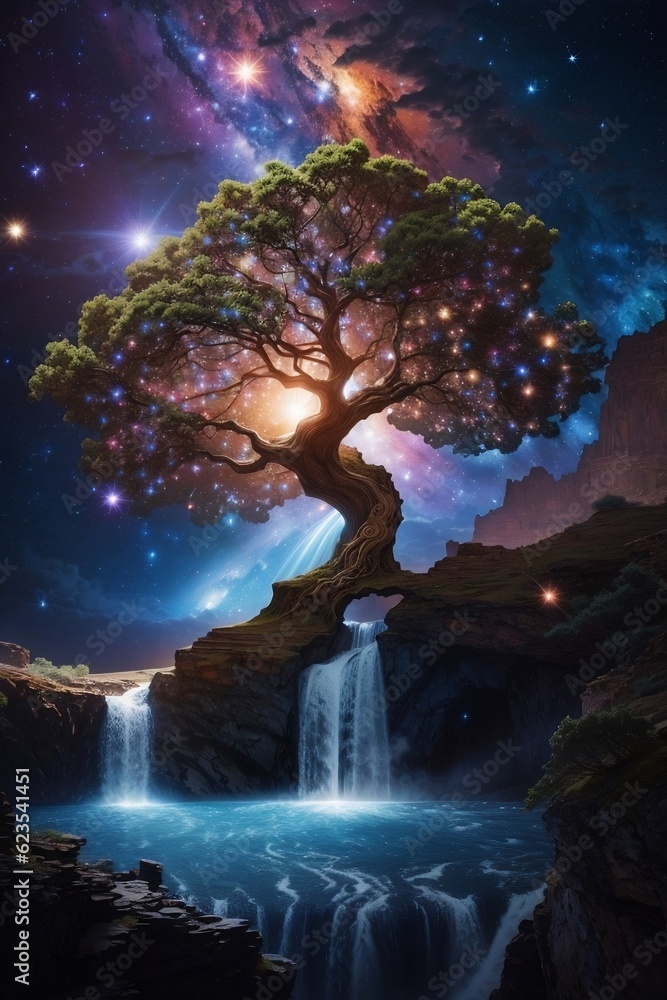 Tree of Life in galaxy universe dramatic fantasy.