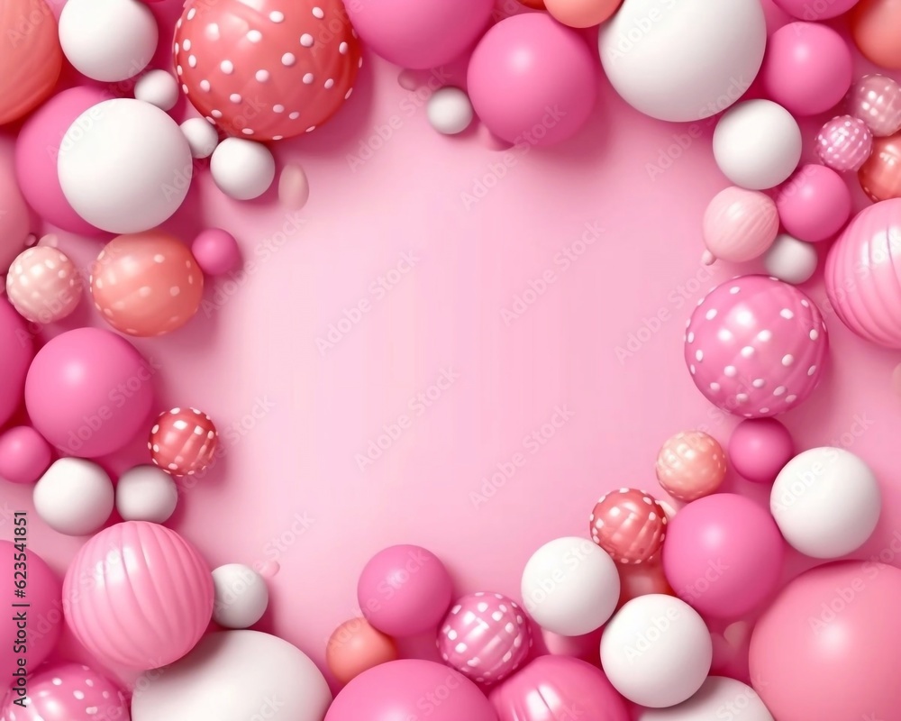 Birthday banner background with realistic 3d party decor. Airballs on pink background, ai generated. Copy paste Birthday banner background with realistic 3d party decor. Airballs on pink background, ai generated. Copy paste