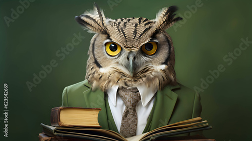 Wallpaper Mural Owl professor with books. AI generated image. Torontodigital.ca