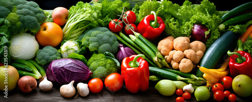 Food background with assortment of fresh organic vegetables