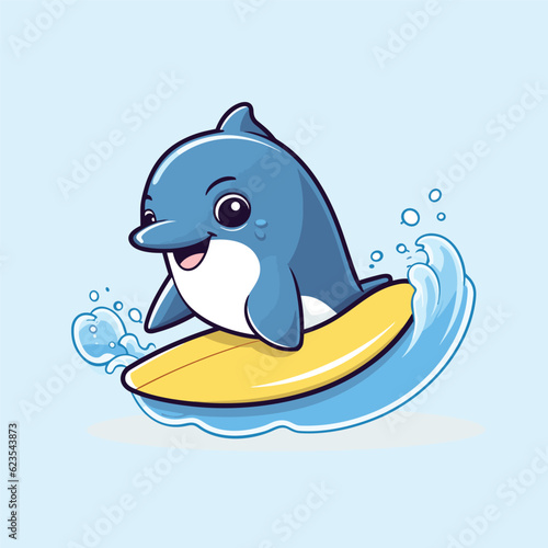 cute dolphin surfing vector illustration
