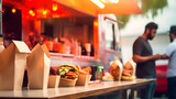 food truck in city festival , selective focus