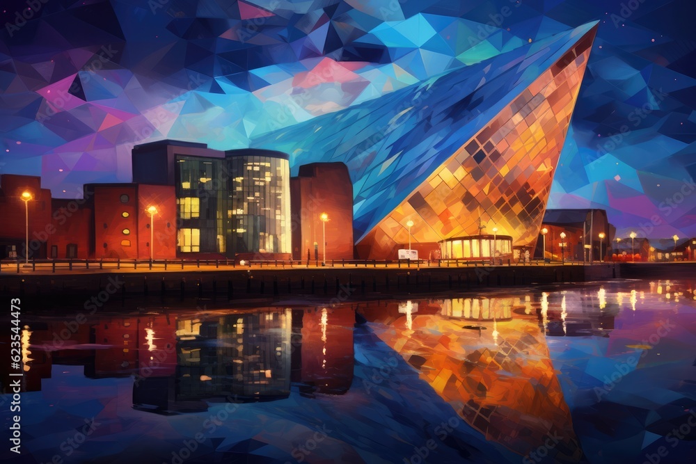Fototapeta premium The beauty of Belfast North Ireland by night travel destination - abstract illustration