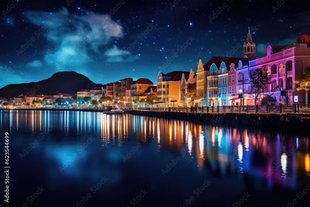 The beauty of Curacao by night travel destination - abstract illustration