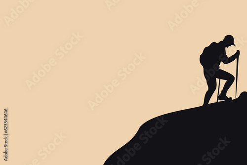 Vector silhouette of a hiker carrying a stick.