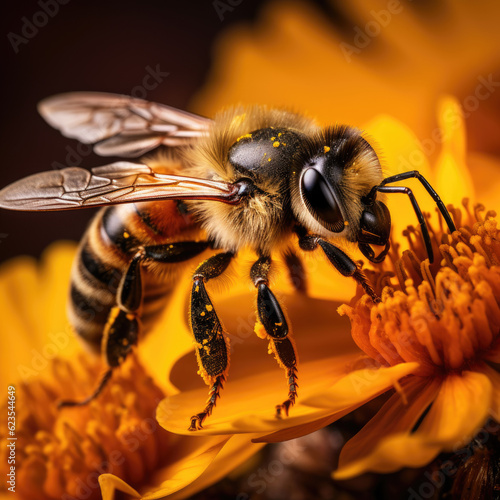 Bee on Yellow Flower, Macro Photography © Dana