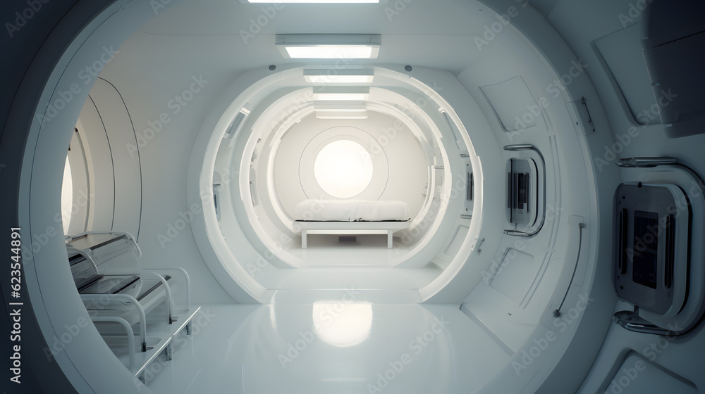 Futuristic white cosmic interior capsule hotel Futuristic white cosmic interior capsule hotel
