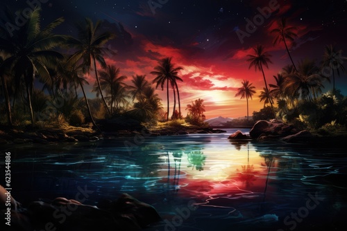 The beauty of Hawaii by night travel destination - abstract illustration
