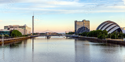 River Clyde at sunrise  Glasgow  Scotland  UK 