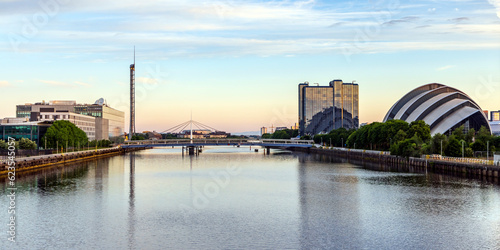 Vászonkép River Clyde at sunrise, Glasgow, Scotland, UK