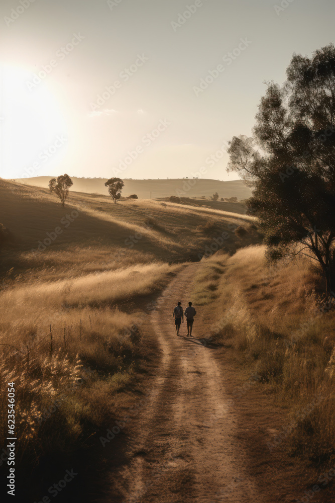Obraz premium People walk down country road