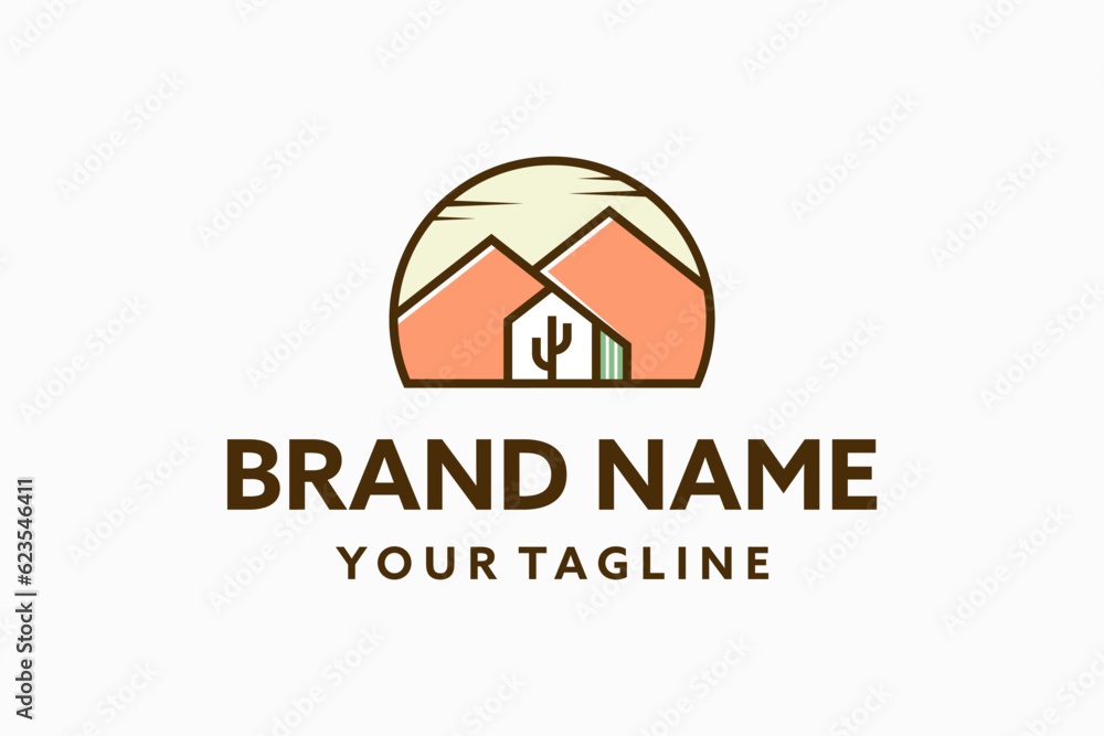 mountain cactus house Vector Logo Premium mountain cactus house Vector Logo Premium