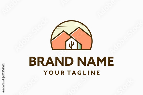 mountain cactus house Vector Logo Premium 