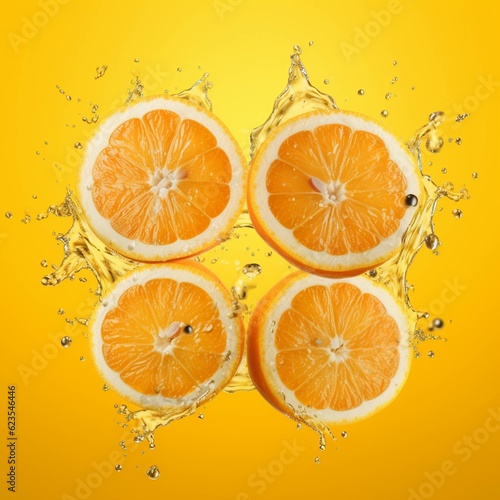 Fresh orange fruit in water splash on orange background