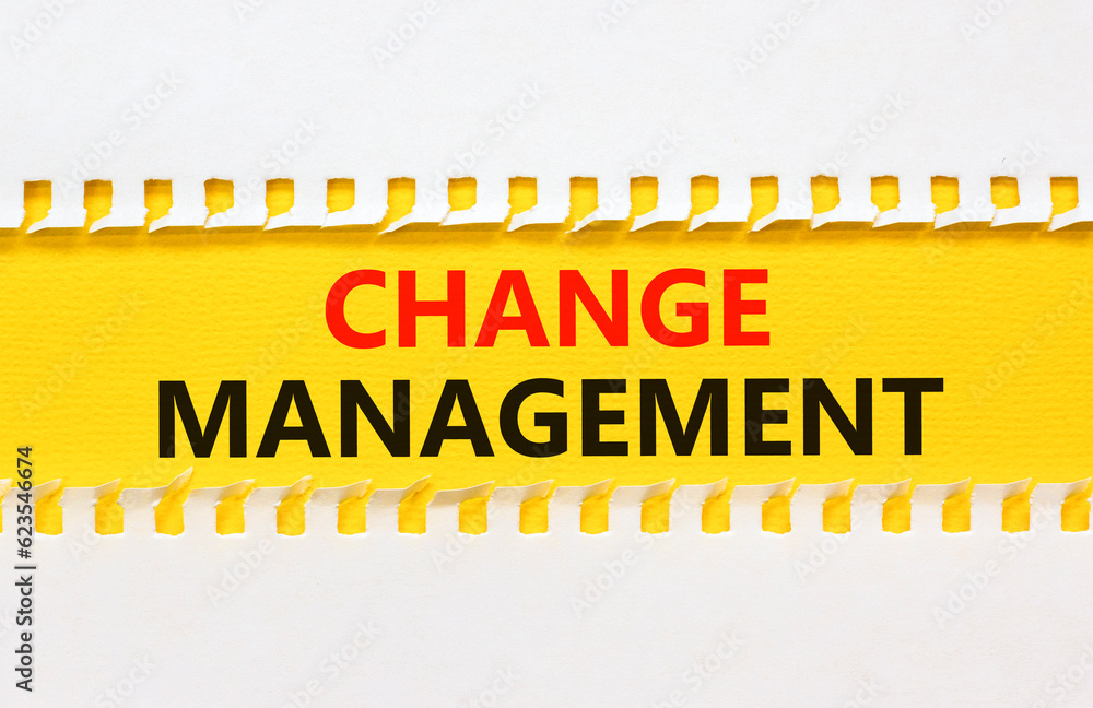 Change management symbol. Concept words Change management on beautiful yellow paper. Beautiful white background. Business change management concept. Copy space.